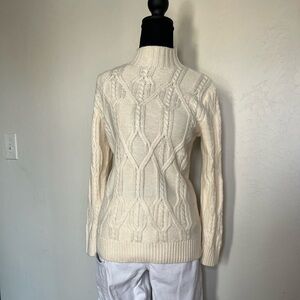 Banana Republic Ivory Cable Knit Mockneck Sweater